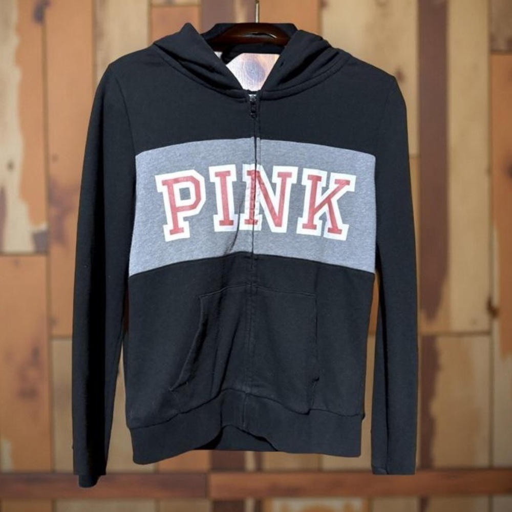 PiNK brand logo full zip up Hoodie Jacket size medium navy & red& black